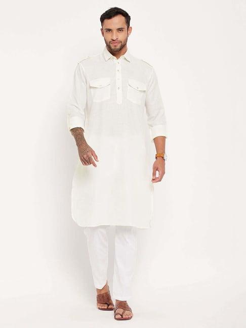 vastramay white regular fit kurta bottom set