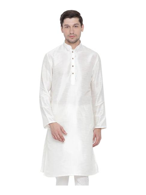 vastramay white straight fit self pattern kurta