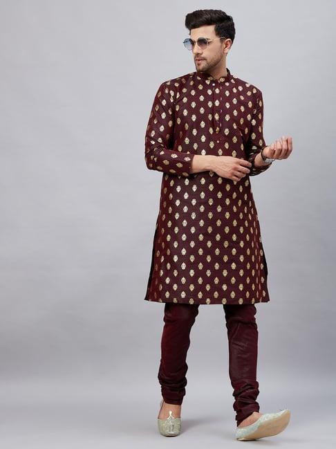 vastramay wine regular fit printed kurta bottom set