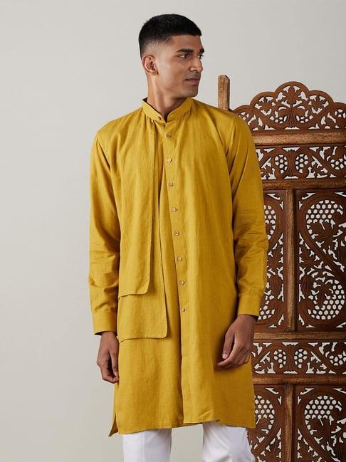 vastramay yellow cotton regular fit kurta