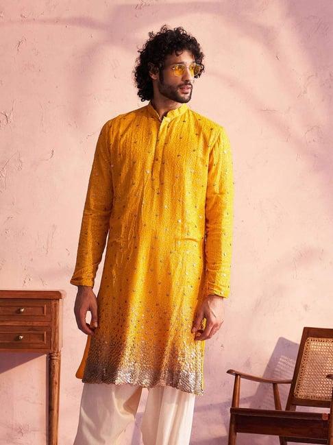 vastramay yellow regular fit embellished kurta