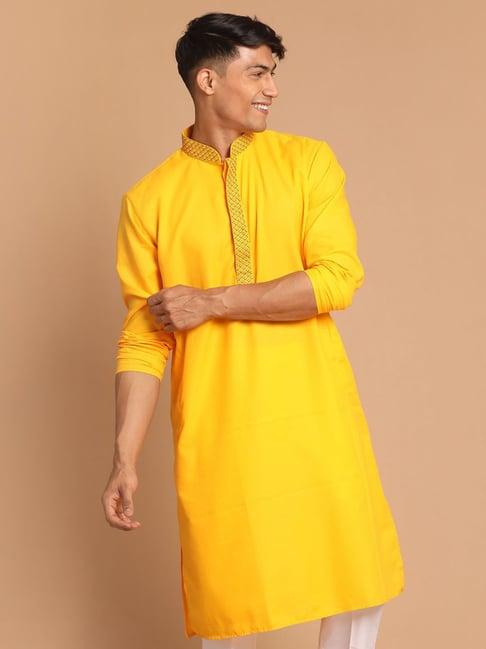 vastramay yellow regular fit embroidered kurta