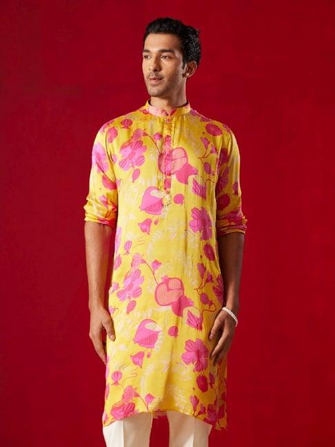 vastramay yellow regular fit printed kurta