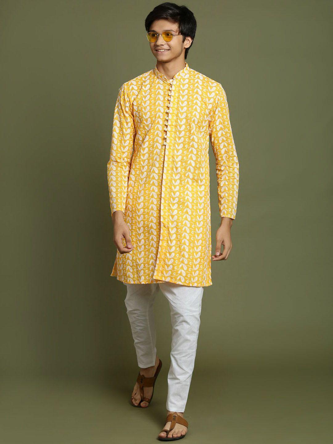 vastramay yuva boys embroidered regular chikankari pure cotton kurta with pyjamas