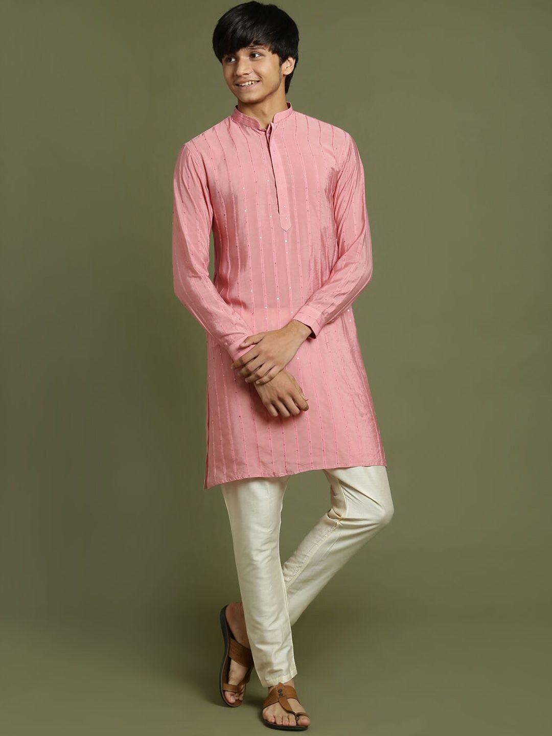 vastramay yuva boys embroidered regular sequinned chanderi cotton kurta with pyjamas