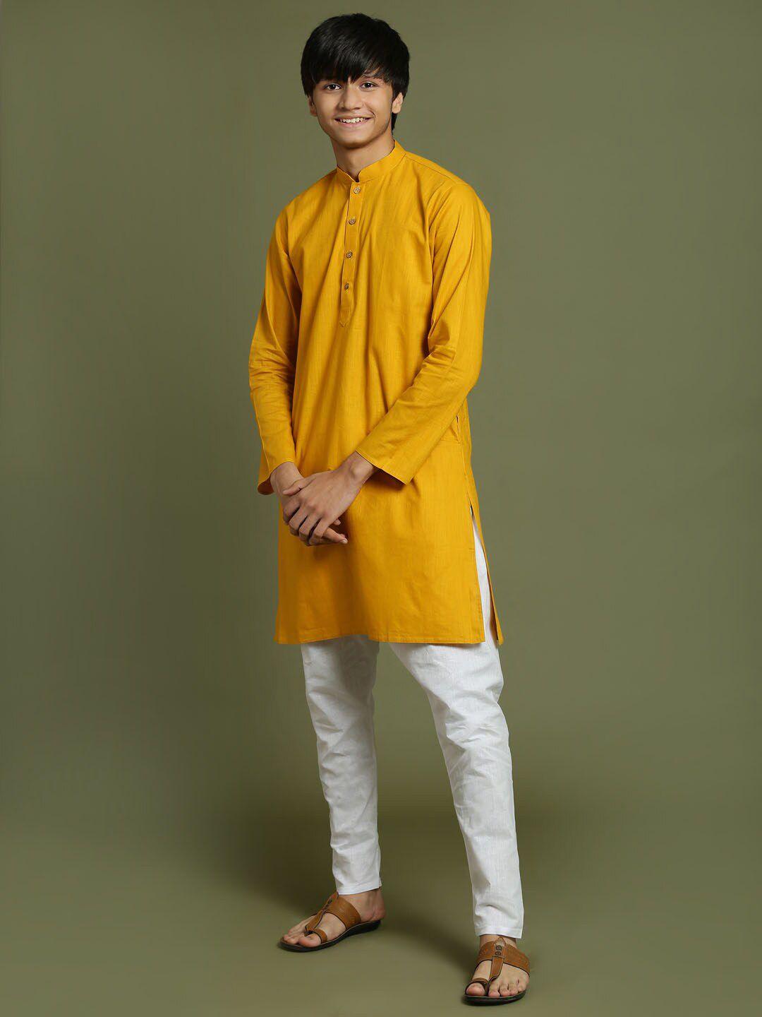 vastramay yuva boys mandarin collar straight kurta with pyjamas