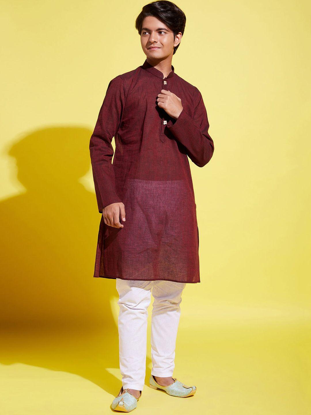 vastramay yuva boys maroon pure cotton kurta with trouser