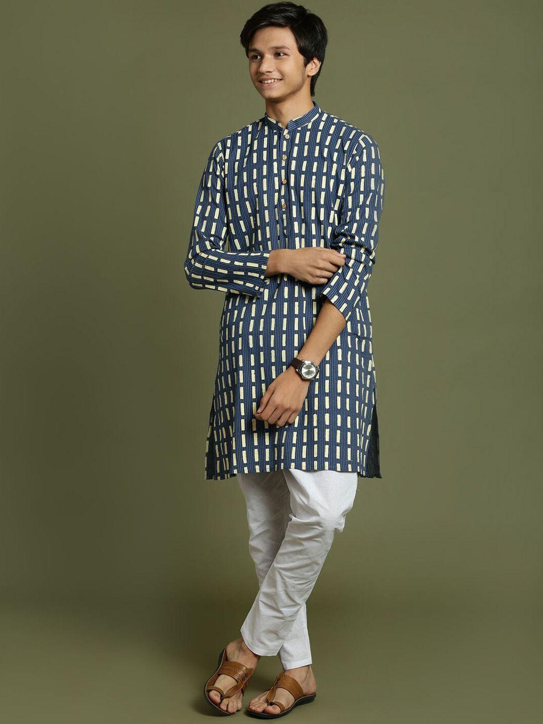 vastramay yuva boys printed regular pure cotton mandarin collar kurta with pyjamas