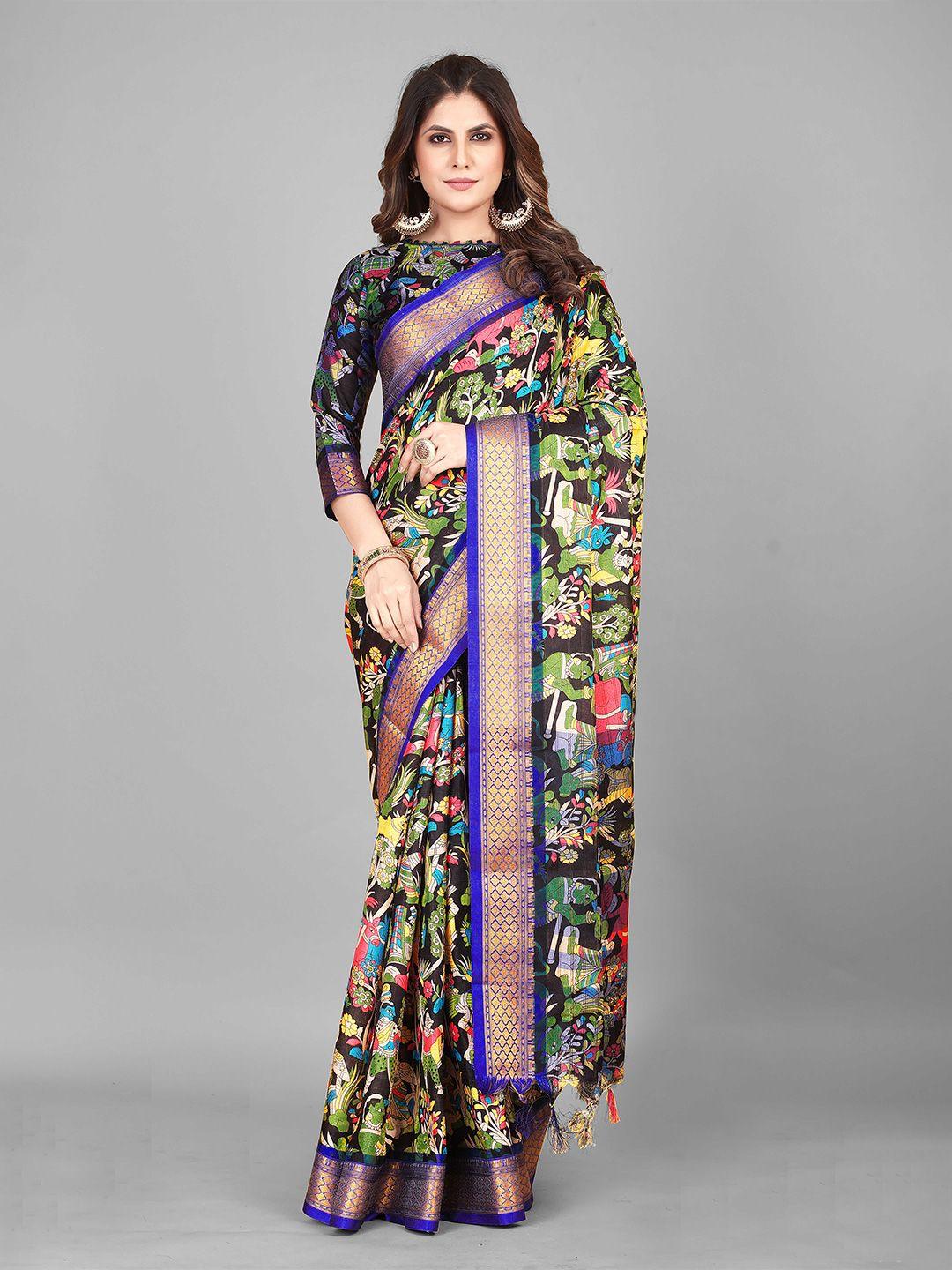 vastrame kalamkari zari block print saree