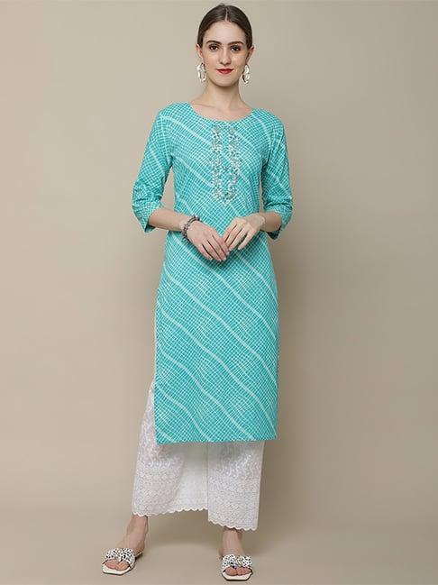 vastramyaa blue cotton embroidered straight kurta