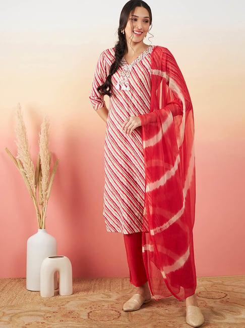 vastramyaa pink & white silk striped kurta with pant & dupatta