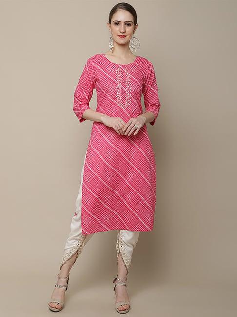 vastramyaa pink cotton embroidered straight kurta