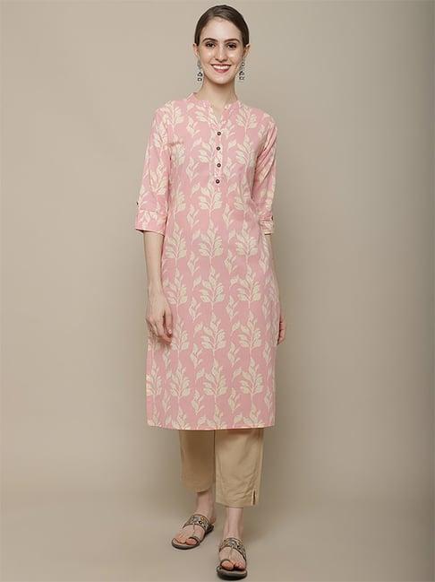 vastramyaa pink cotton printed straight kurta