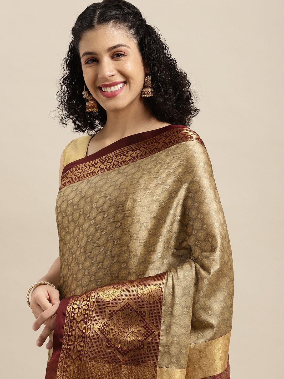 vastranand beige woven design banarasi saree