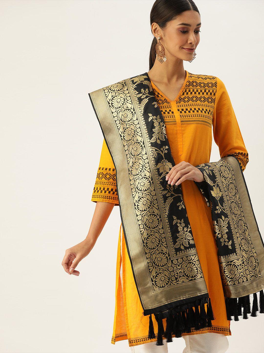 vastranand black & gold-toned woven design dupatta