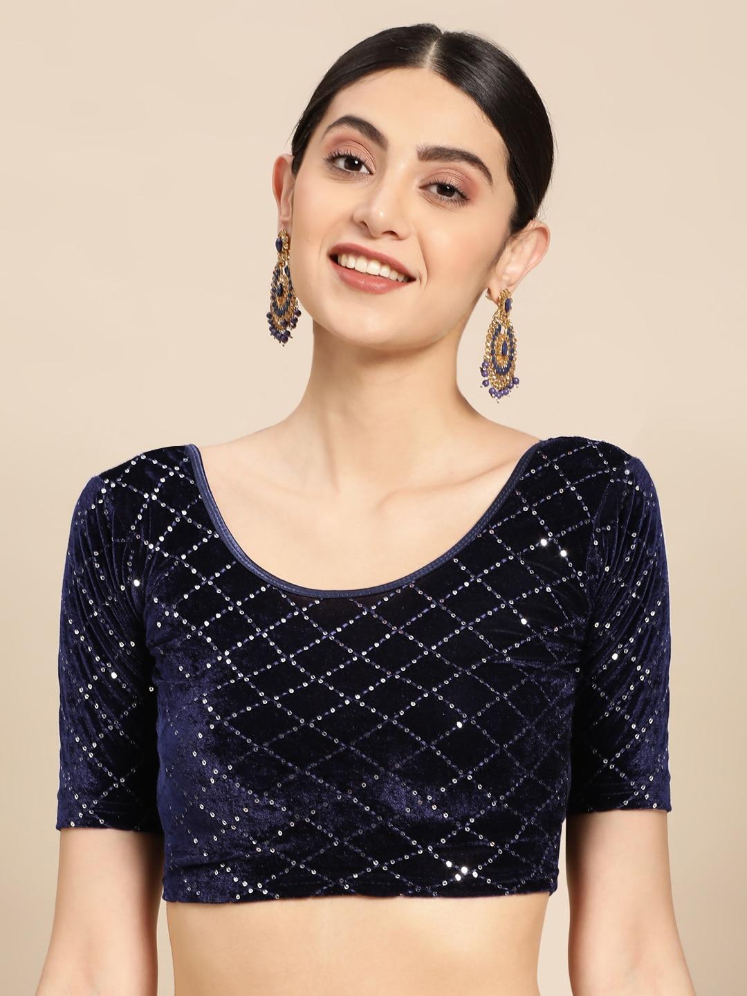 vastranand embellished sequinned stretchable velvet saree blouse