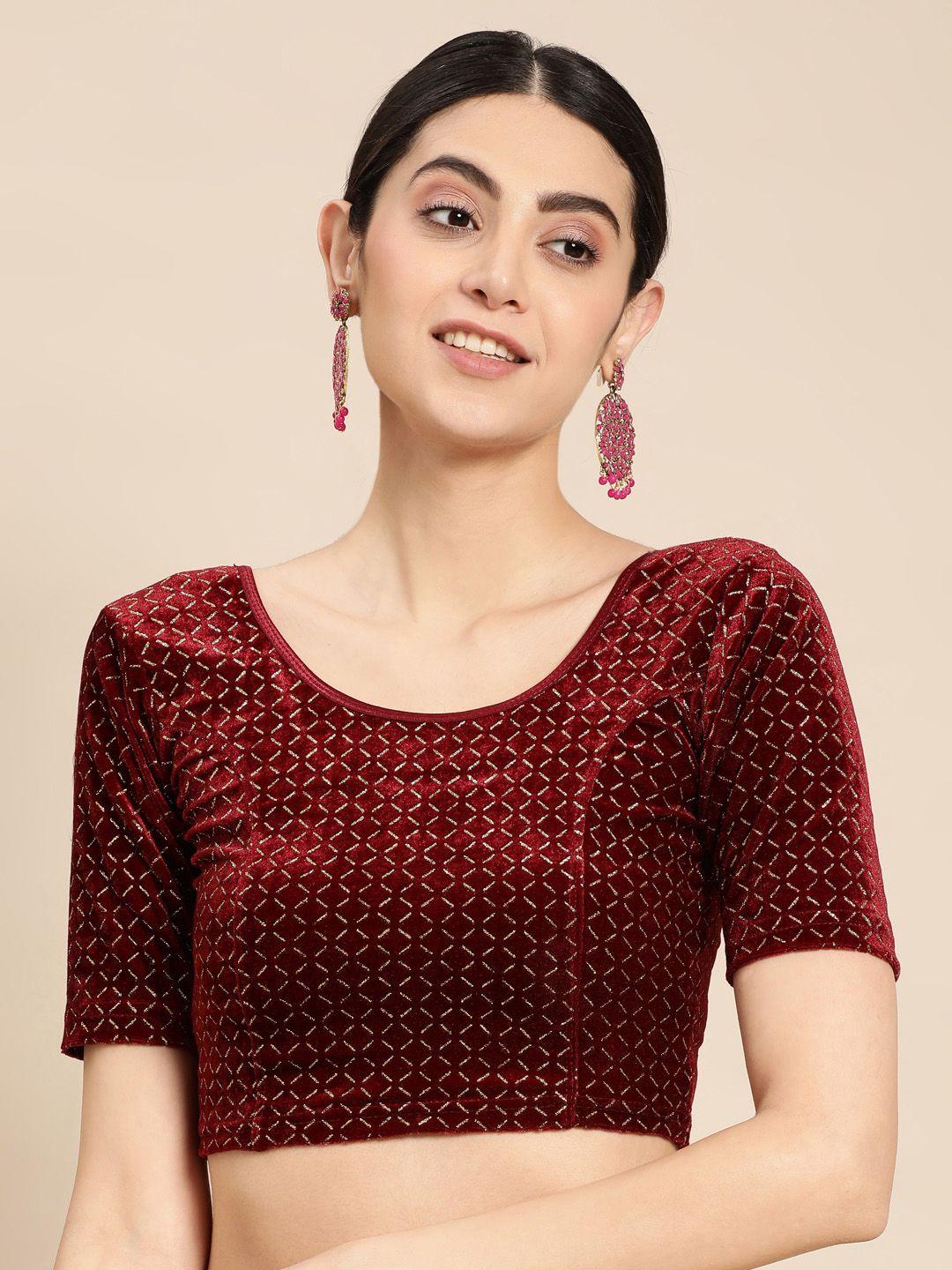 vastranand embellished zari stretchable velvet saree blouse