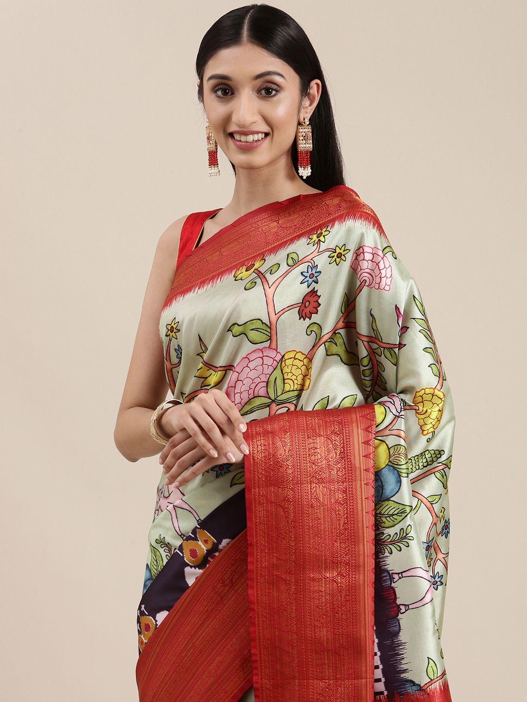 vastranand green & maroon ethnic motifs zari silk blend kanjeevaram saree