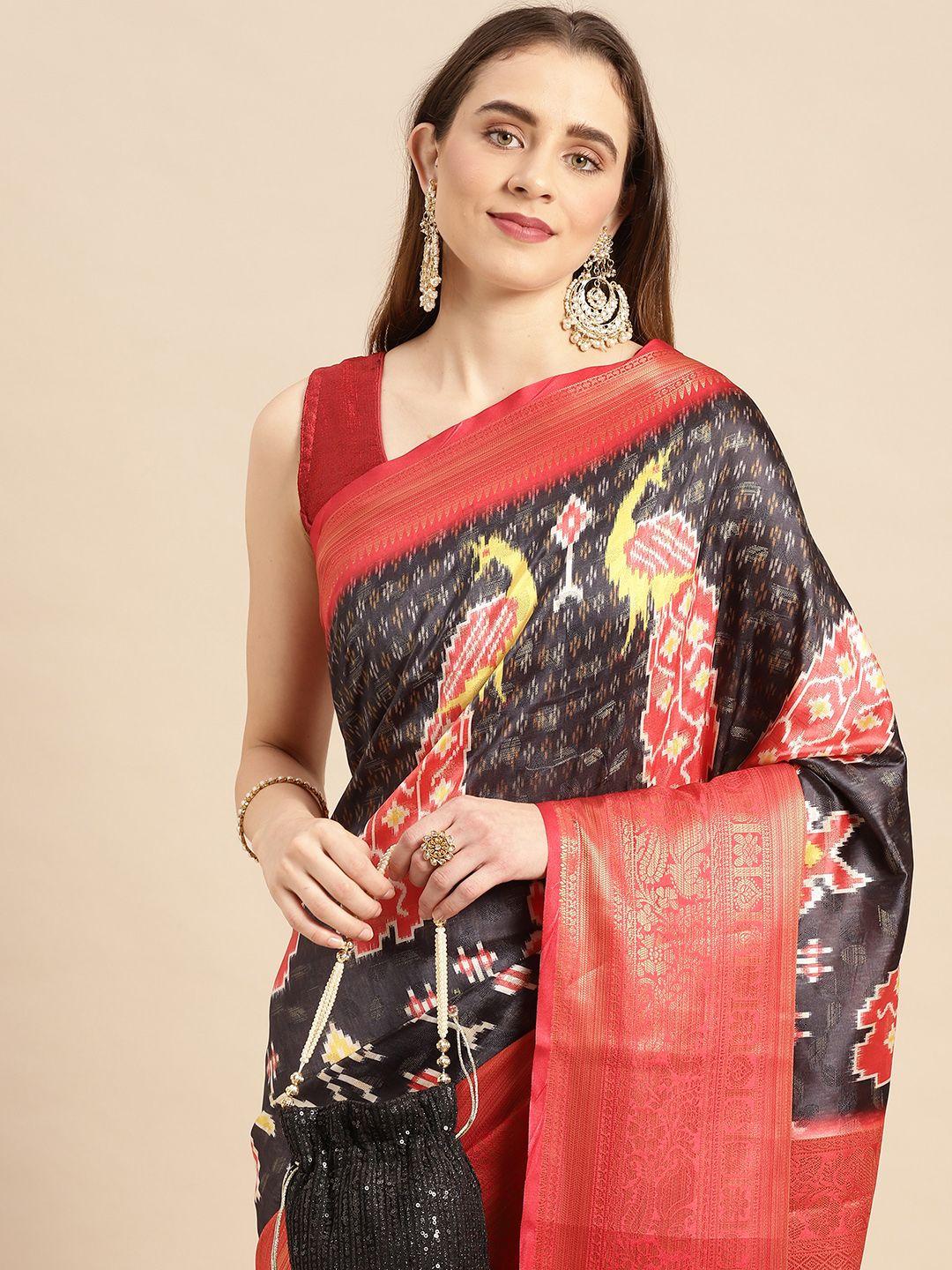 vastranand kalamkari block print zari silk blend banarasi saree