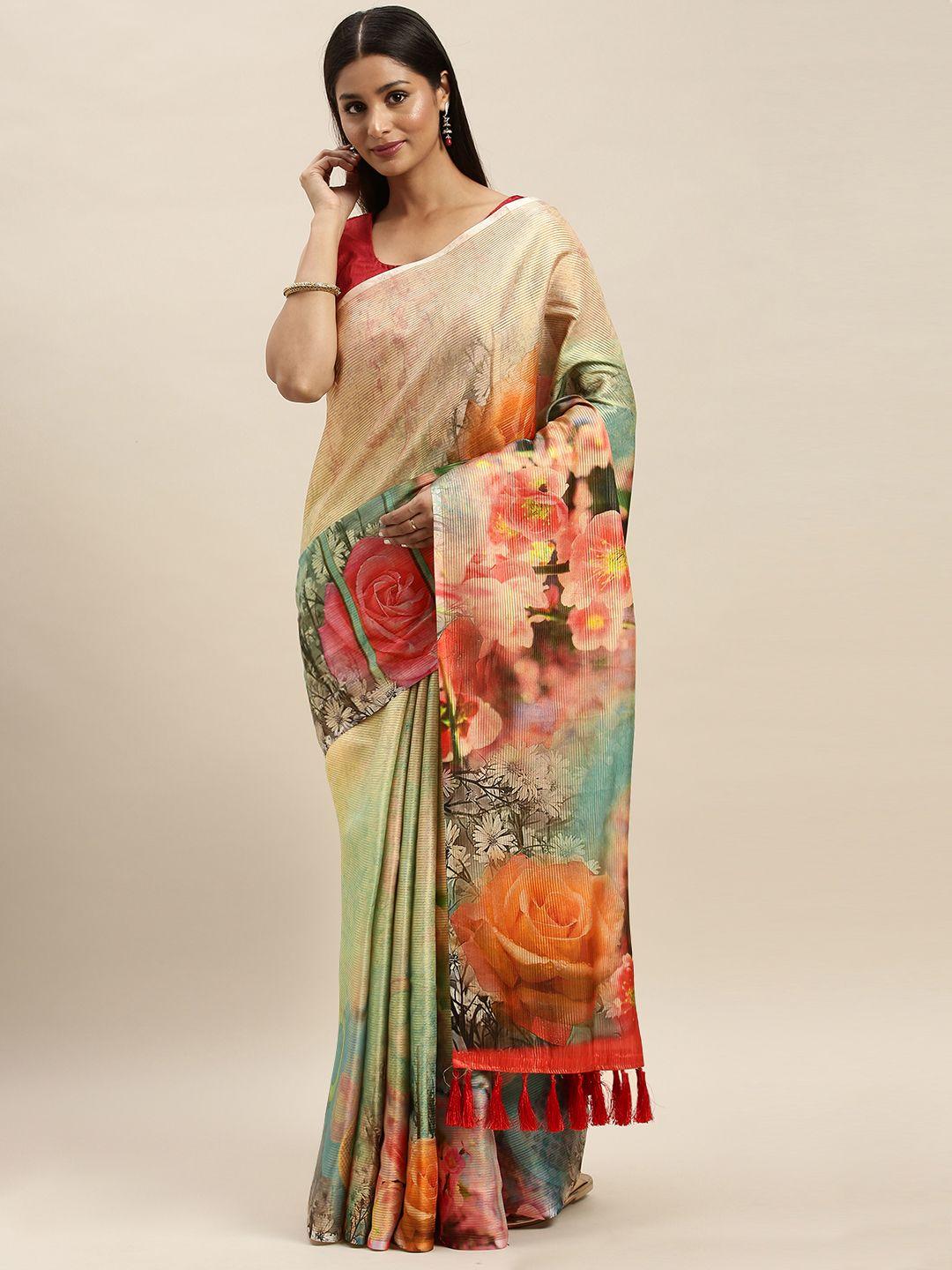 vastranand multicoloured art silk printed maheshwari saree