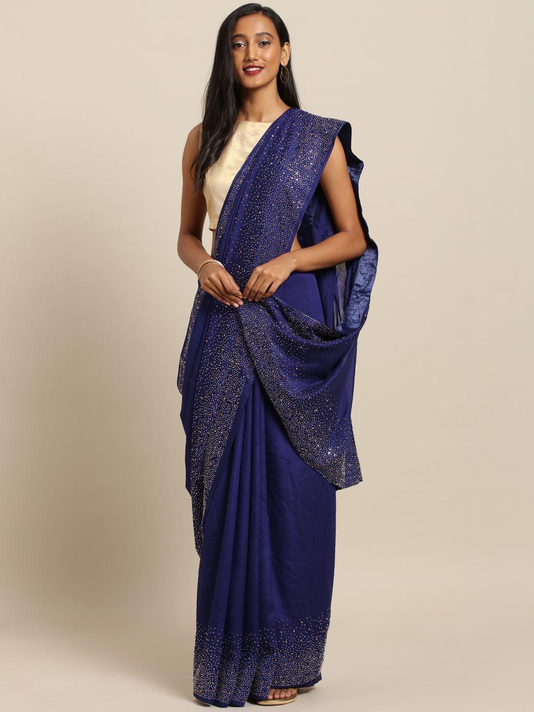 vastranand navy blue embellished poly silk saree