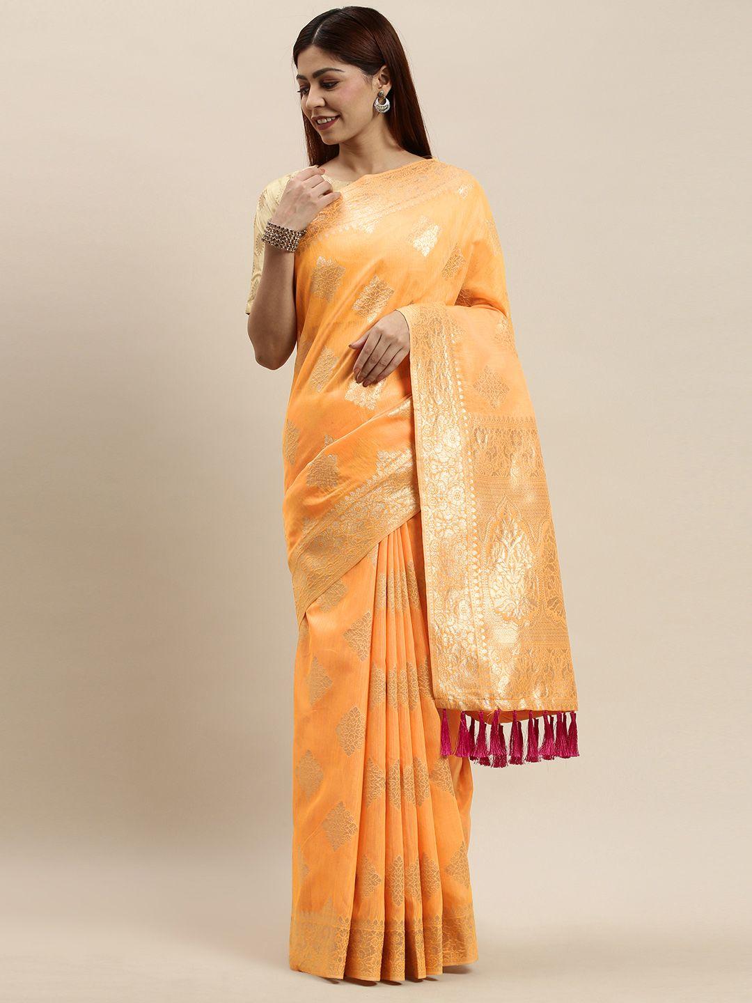 vastranand orange & golden woven design saree