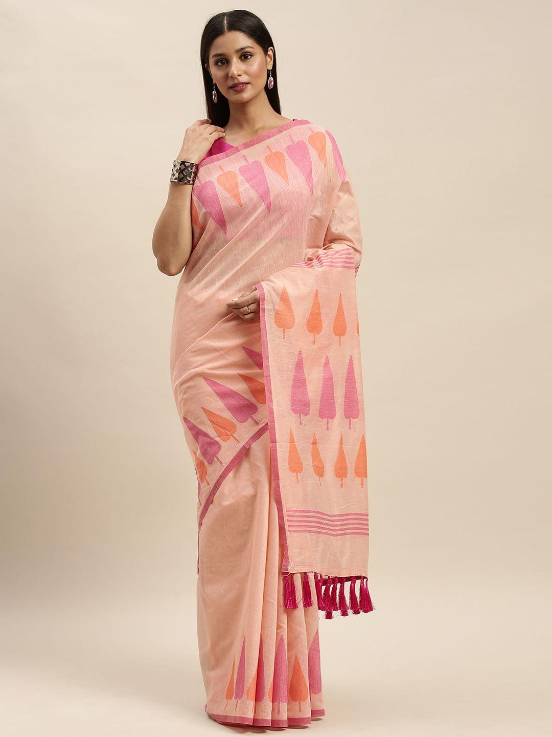 vastranand peach-coloured linen blend woven design banarasi saree