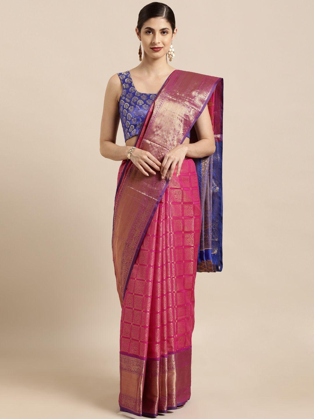 vastranand pink & golden silk blend woven design kanjeevaram saree