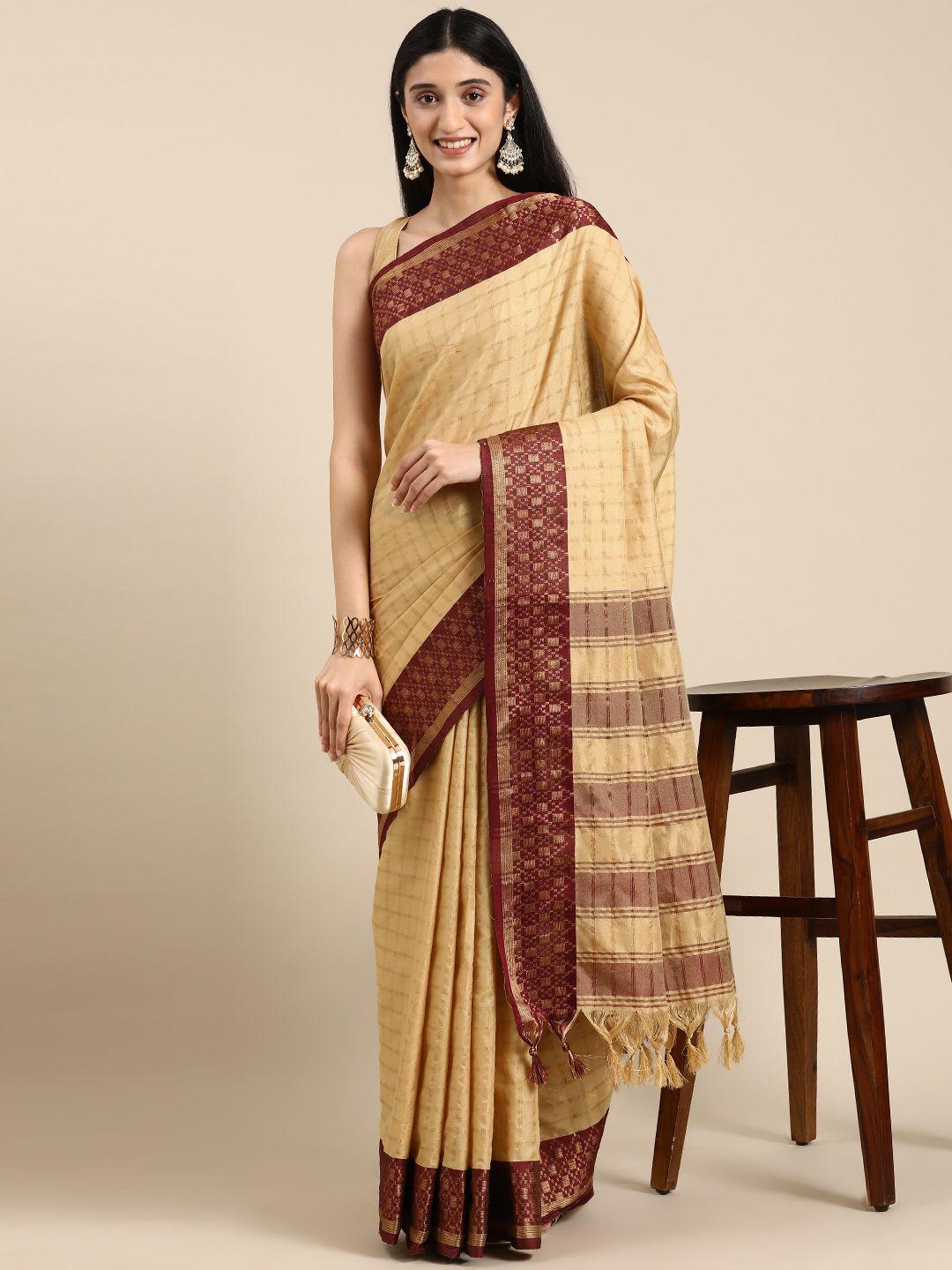 vastranand woven design checked zari art silk banarasi saree