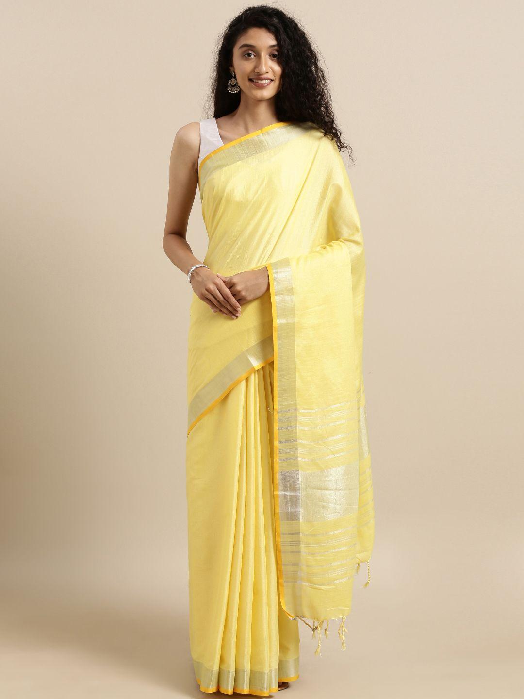 vastranand yellow solid angolla linen blend saree