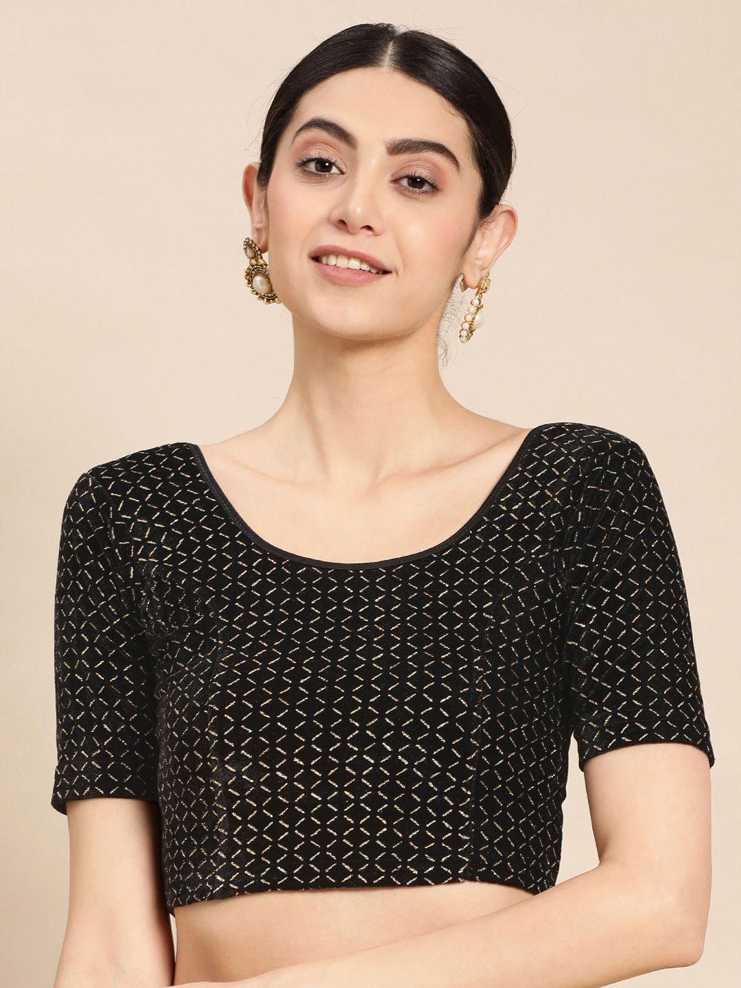 vastranand zari embellished velvet stretchable saree blouse