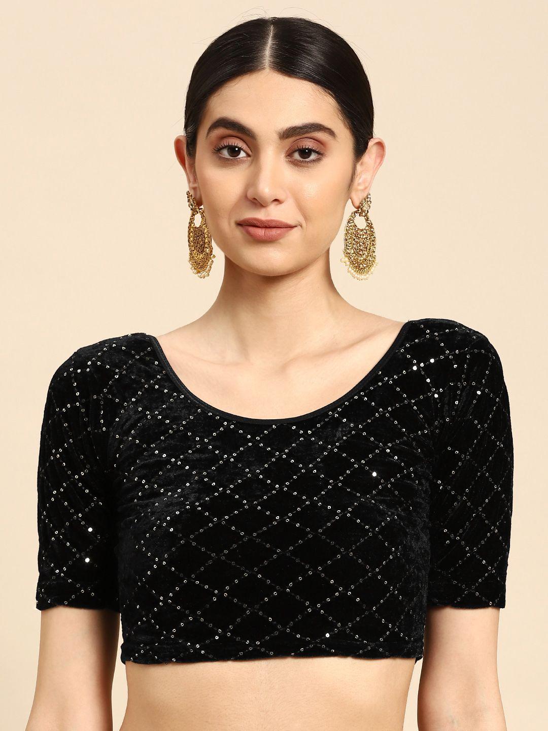 vastranand zari sequinned stretchable velvet saree blouse