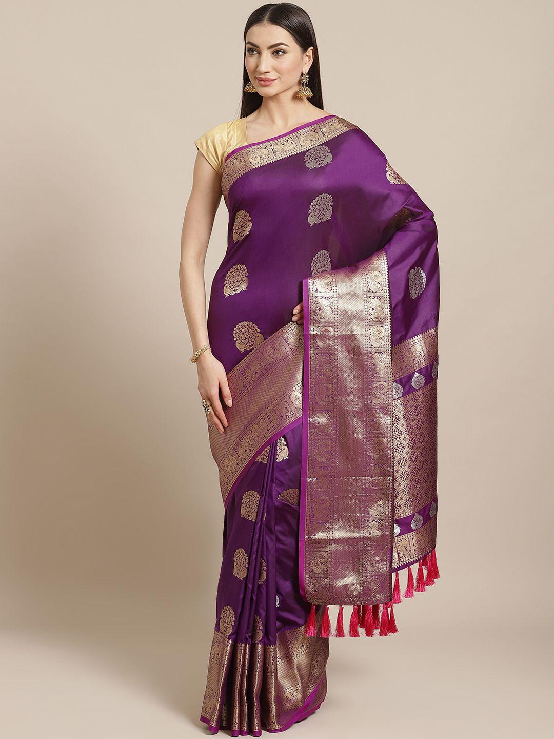 vastranand aubergine & golden woven design kesari paithani banarasi saree