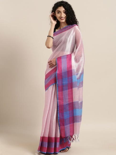 vastranand baby pink saree with unstitched blouse