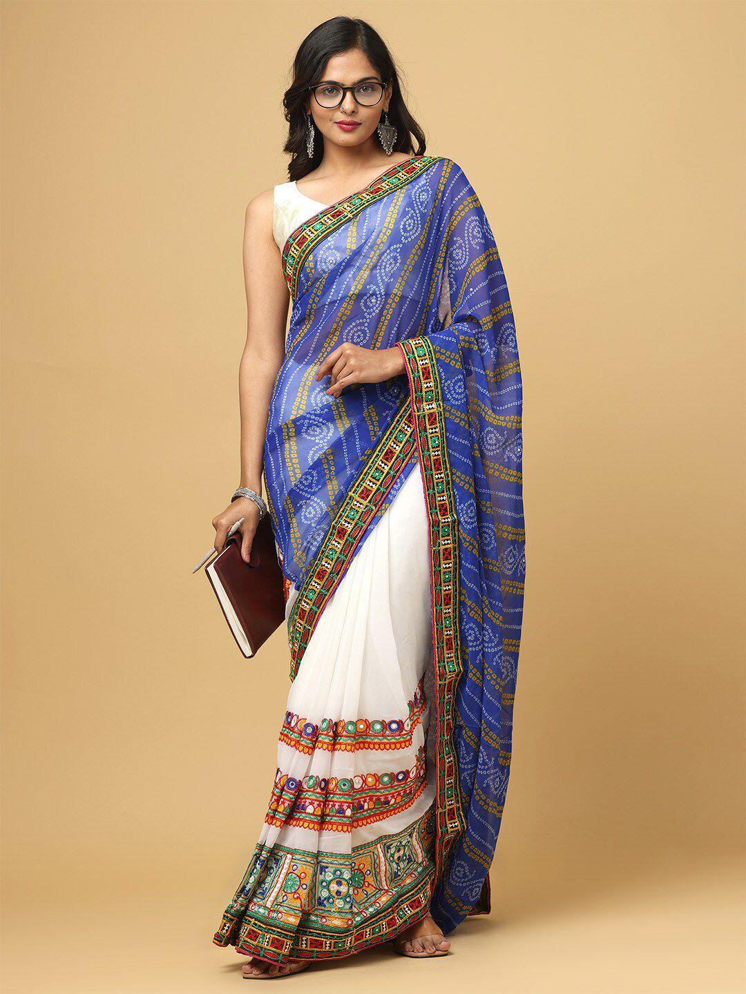 vastranand bandhani printed mirror work half and half ruffled saree