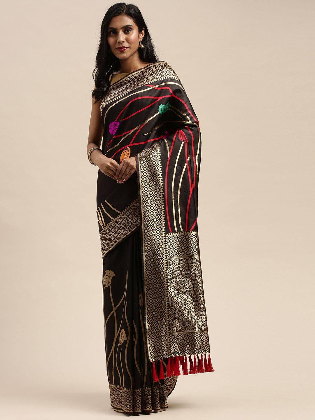vastranand black & gold-toned silk blend woven design banarasi saree