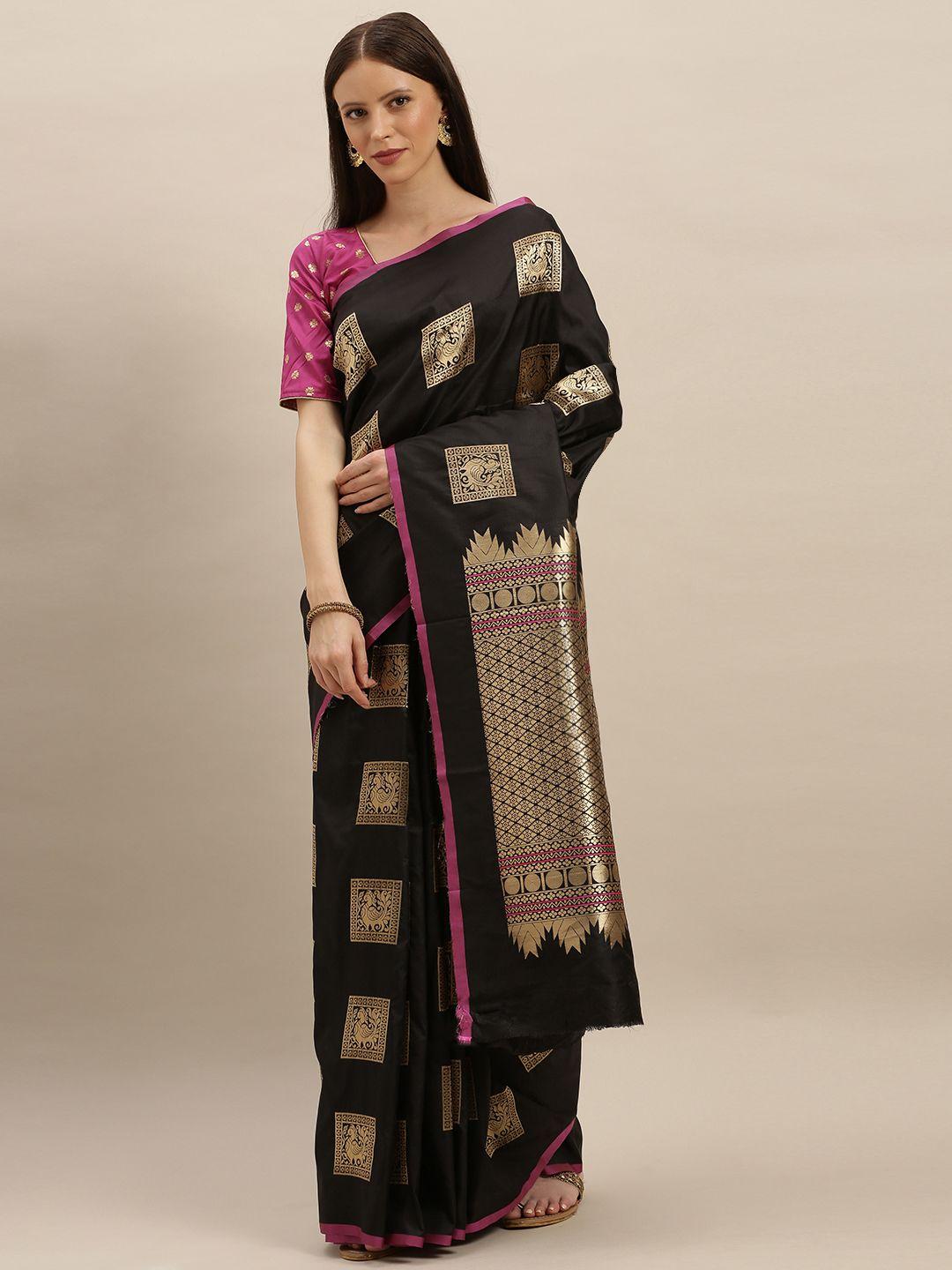 vastranand black & gold-toned silk blend woven design kanjeevaram saree