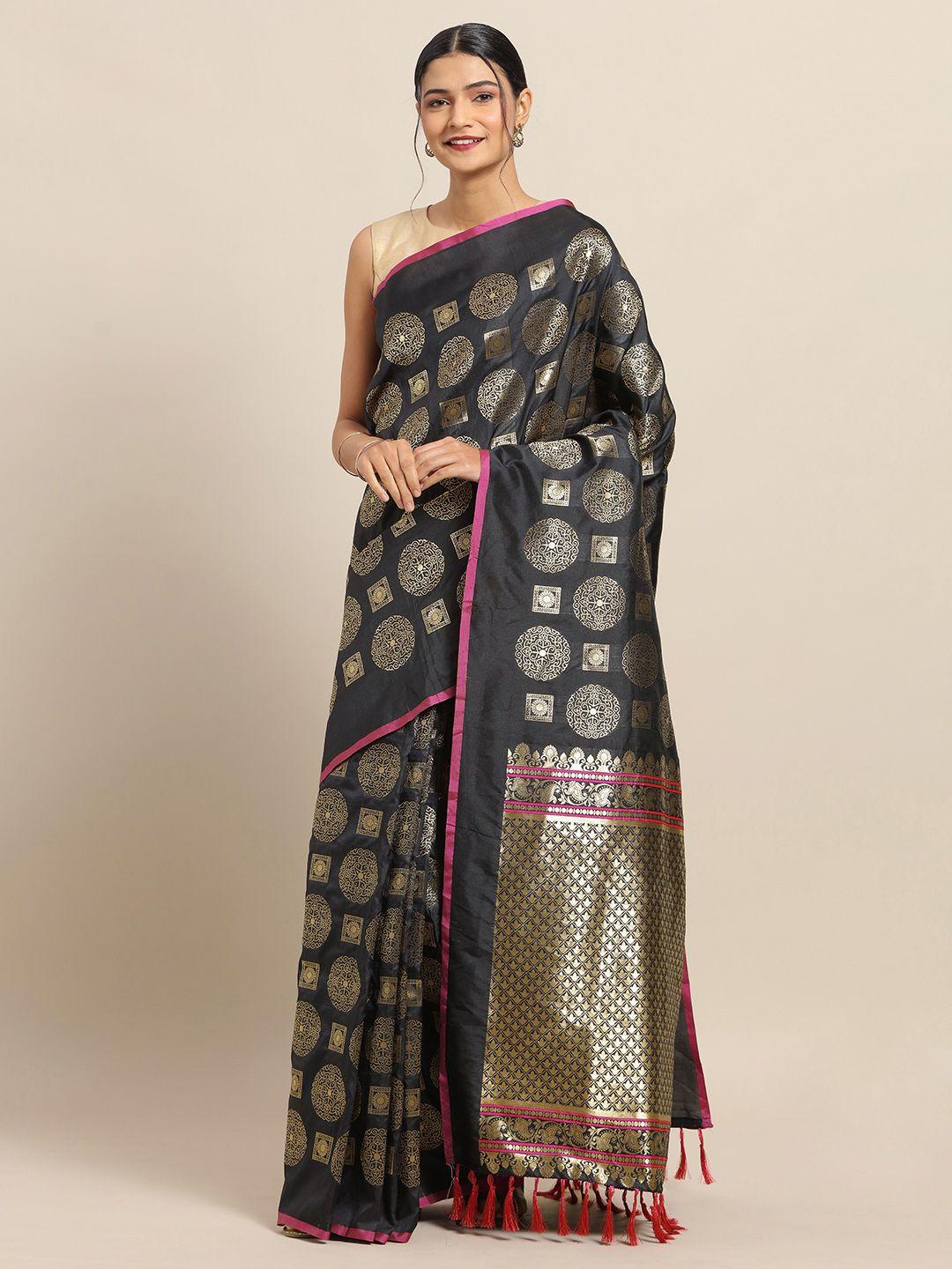 vastranand black & pink silk blend woven design kesari paithani banarasi saree