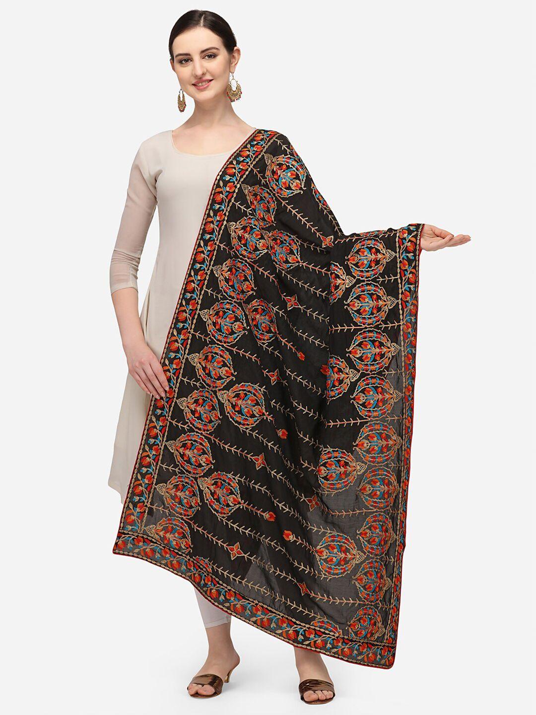 vastranand black & red ethnic motifs embroidered dupatta with thread work