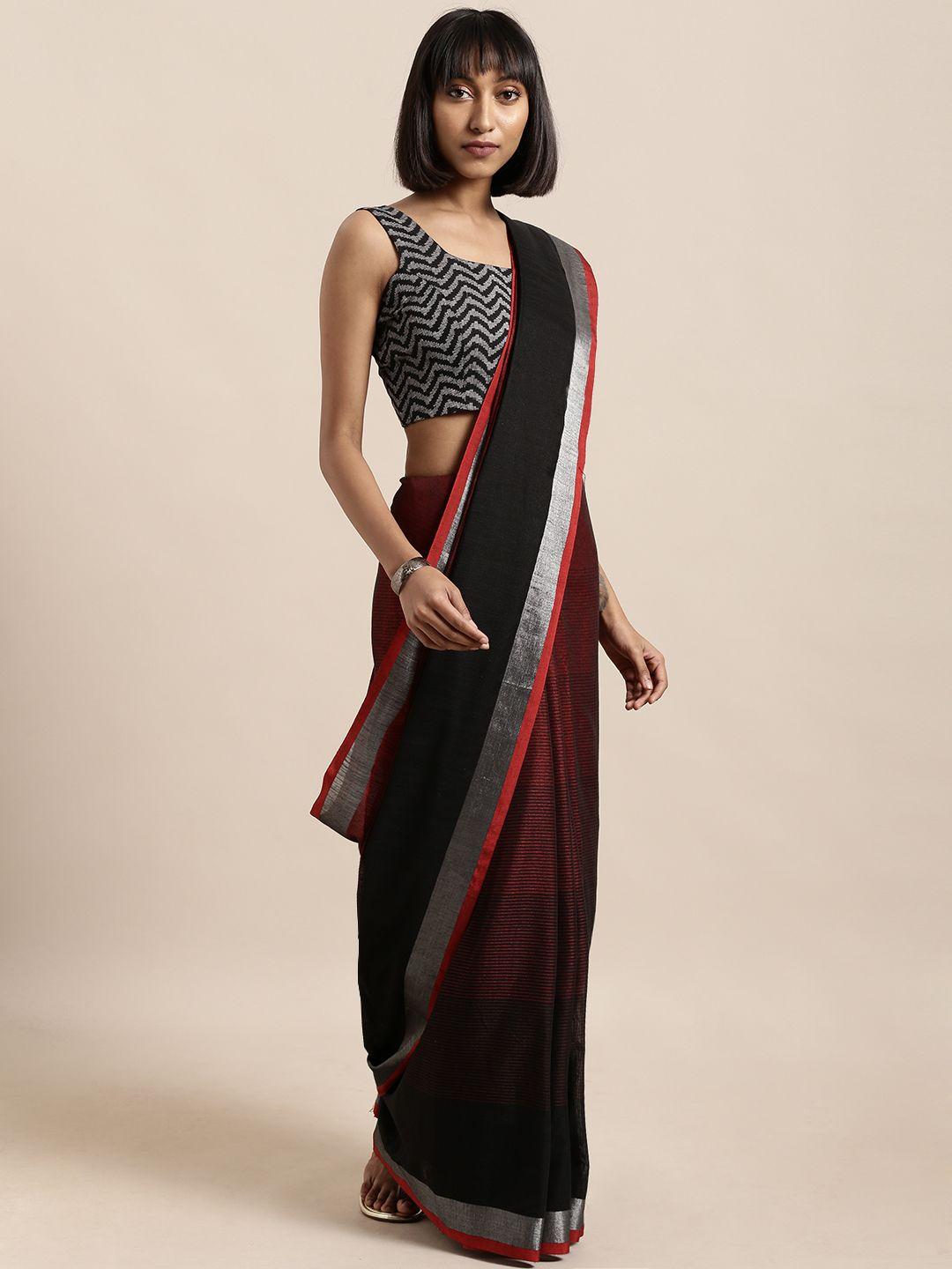 vastranand black & red pure classic shaded angolla linen saree