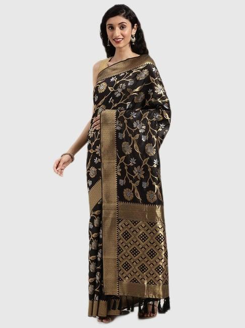 vastranand black printed saree with blouse