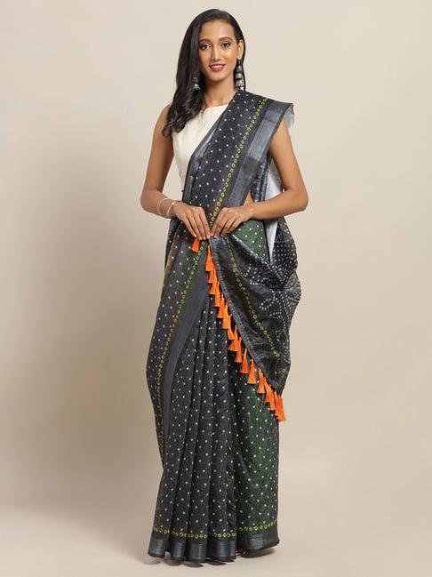 vastranand black printed saree with unstitched blouse