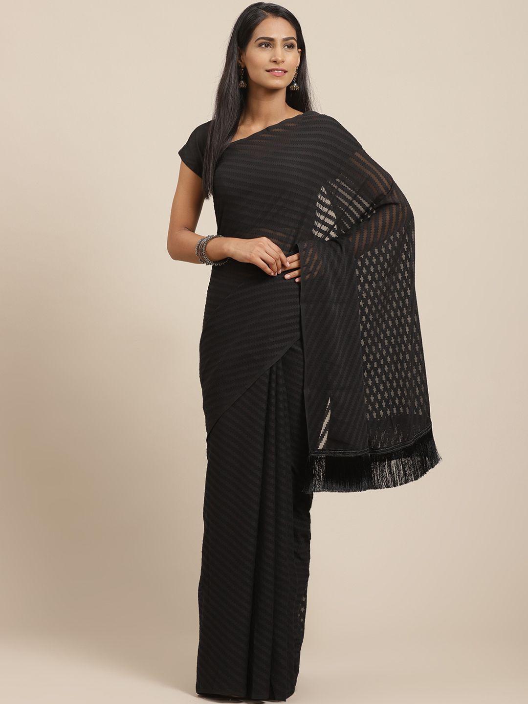 vastranand black self-striped saree