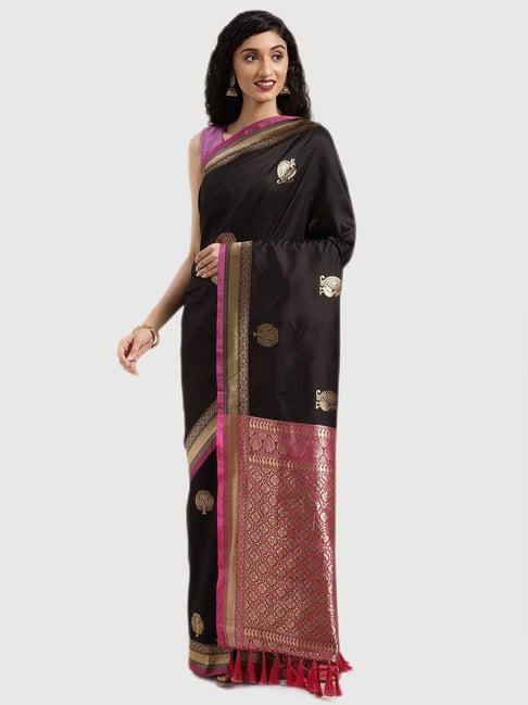 vastranand black textured saree with blouse