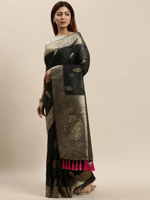 vastranand black woven saree with unstitched blouse