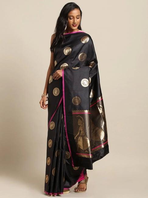 vastranand black woven saree with unstitched blouse