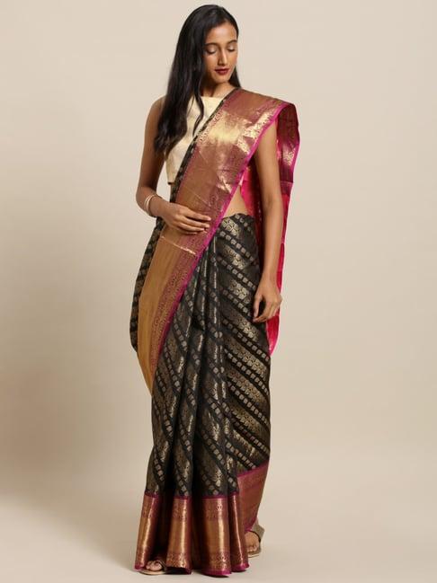 vastranand black woven saree with unstitched blouse