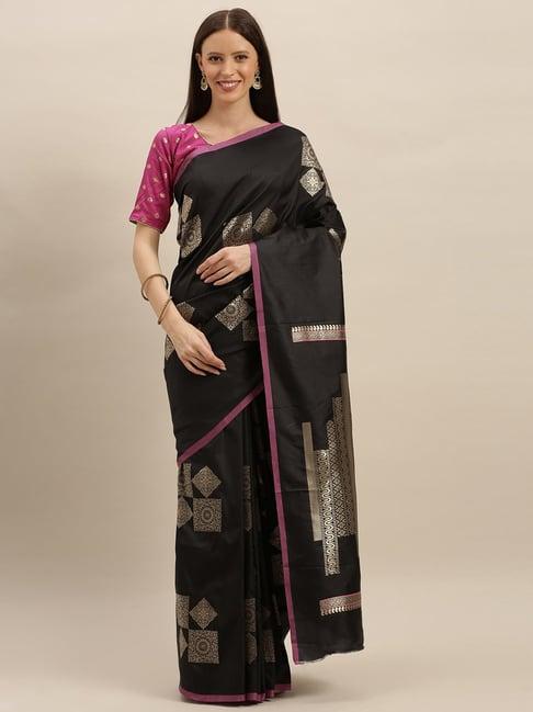 vastranand black woven saree with unstitched blouse