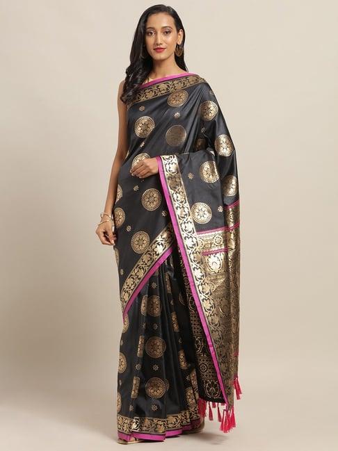 vastranand black woven saree with unstitched blouse