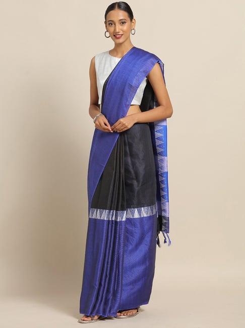 vastranand blue & black saree with unstitched blouse